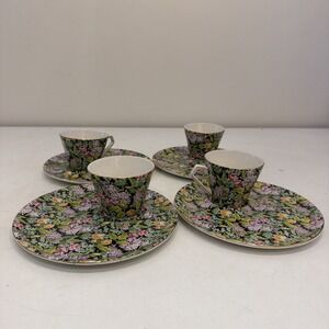 VINTAGE LORD NELSON WARE CHINTZ BLACK BEAUTY ENGLAND FLORAL TEA SAUCER & MUG